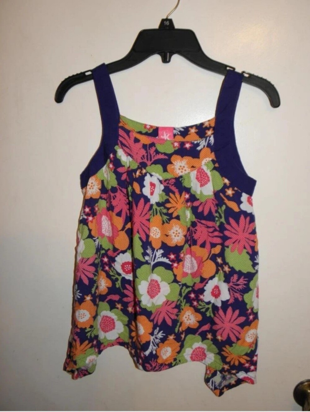 JK J Khaki Girls Navy Blue Orange Multi Hue Floral Sleeveless Top size M (NEW)